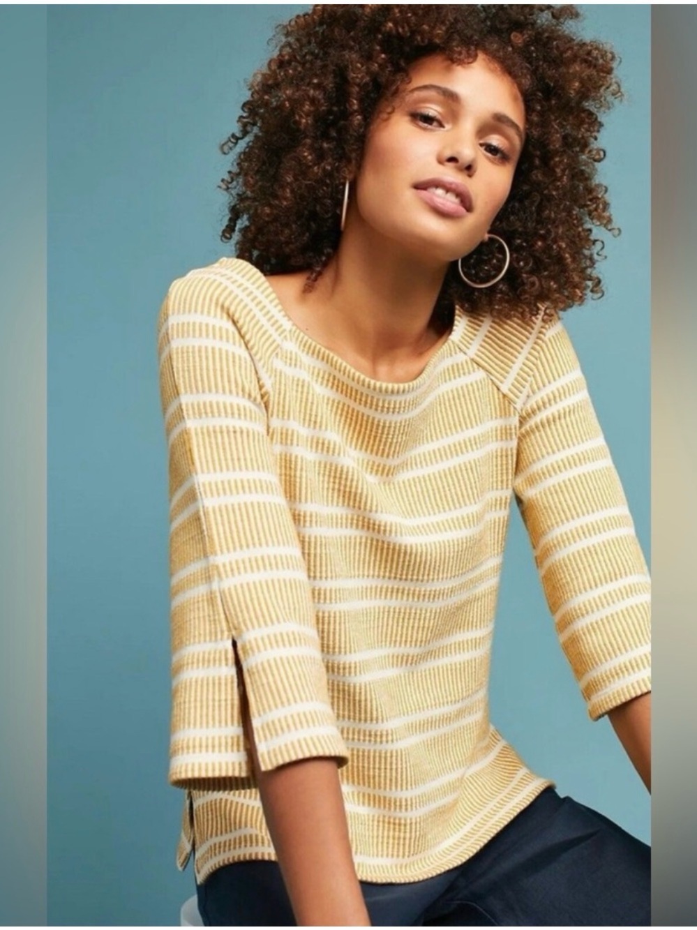 Anthropologie Postmark Striped Flared Sleeve Knit Top